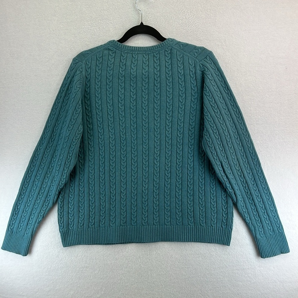 Eddie Bauer Pullover V-Neck Sweater Women’s Large Teal Cotton/Nylon/Angora Cable - Picture 5 of 12